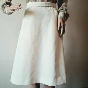 Vintage 70s Cream Faux Linen A-Line Midi‎ Skirt 26"